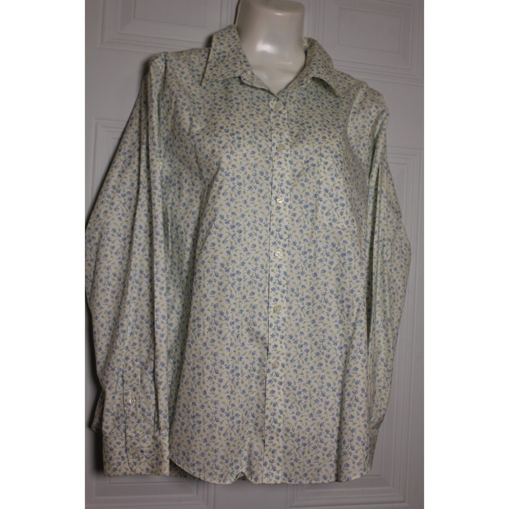 L.L. Bean Cotton Button Up Floral Shirt Top Wrinkle Resistant Office Twee Large - Picture 10 of 11